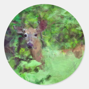 White Tailed Deer in Woods Painting Classic Round Sticker