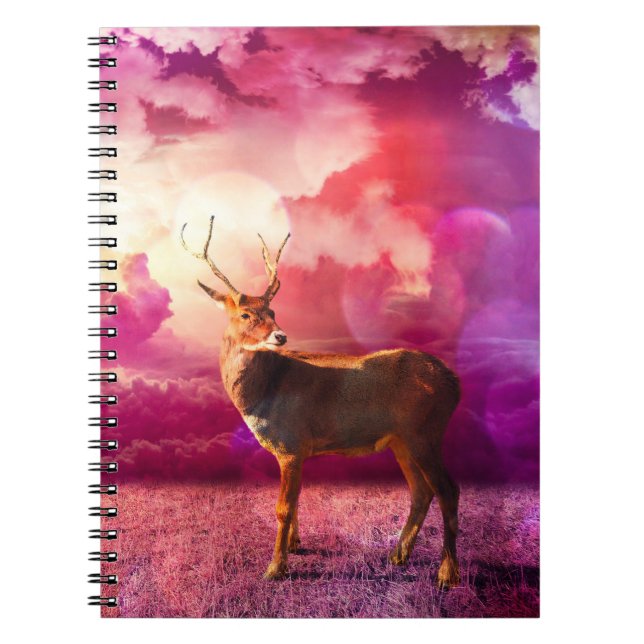 White Tailed Deer stag in pink clouds  Notebook (Front)