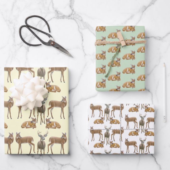 White Tailed Deer Wildlife Art Wrapping Paper Sheet (Front)