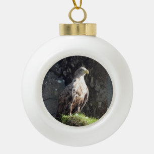 White Tailed Eagle on Rock Ceramic Ball Christmas Ornament
