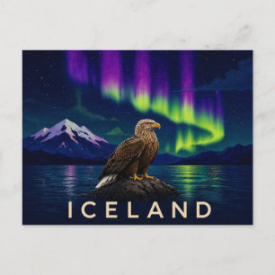 White-Tailed Eagle Under the Aurora   Iconic Icela Postcard