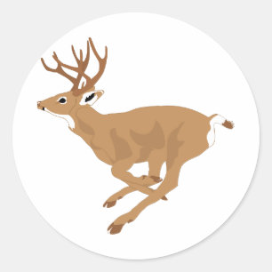 White-Tailed Male Deer (Buck) Running/Galloping Classic Round Sticker