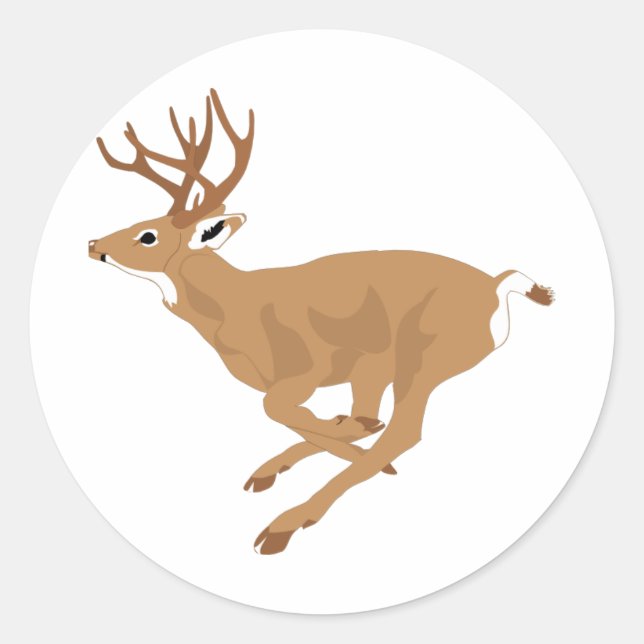 White-Tailed Male Deer (Buck) Running/Galloping Classic Round Sticker (Front)