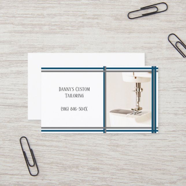  White Tailor Sewing Machine Business Card  (Front/Back In Situ)