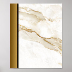 White Tan Marble Stone / Black Gold Border Art  Poster