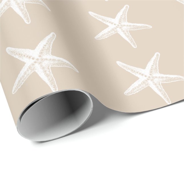 White Tan Starfish Pattern Wrapping Paper (Roll Corner)