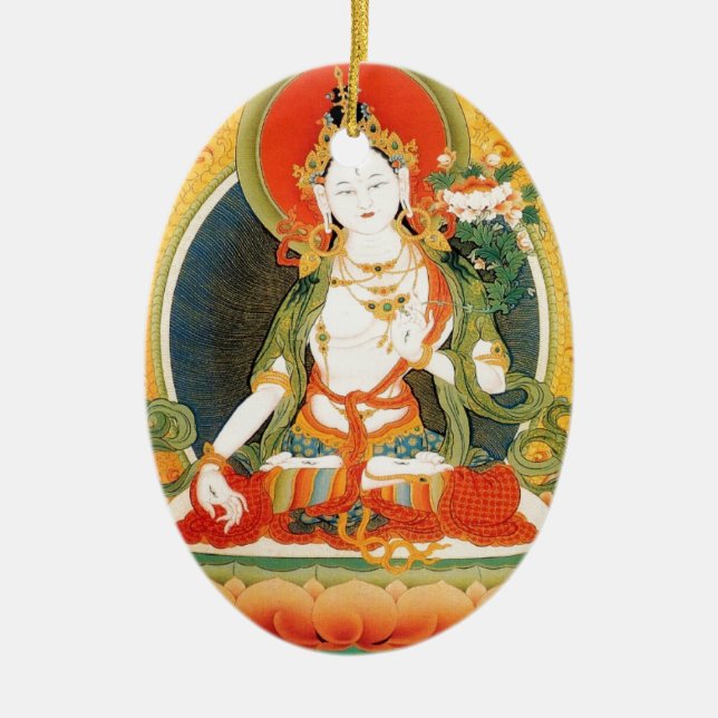 WHITE TARA BUDDHIST DEITY CERAMIC TREE DECORATION (Front)
