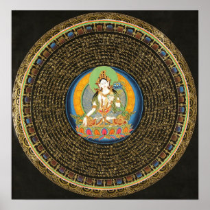 White Tara Mantra Mandala Thangka Poster