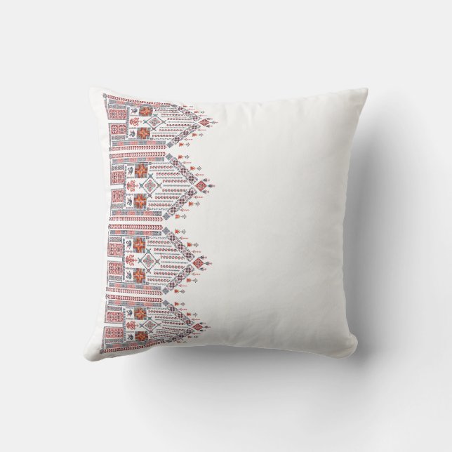 White Tatreez Thobe Artwork Pattern Henna Decor Cushion (Back)