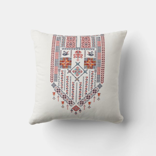 White Tatreez Thobe Artwork Pattern Henna Decor Cushion (Back)
