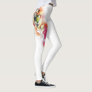White Tattoo Feather Leggings