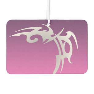 White tattoo print on purple gradient car air freshener