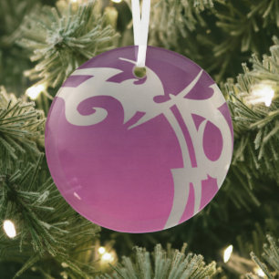 White tattoo print on purple gradient glass tree decoration