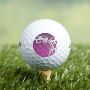White tattoo print on purple gradient golf balls