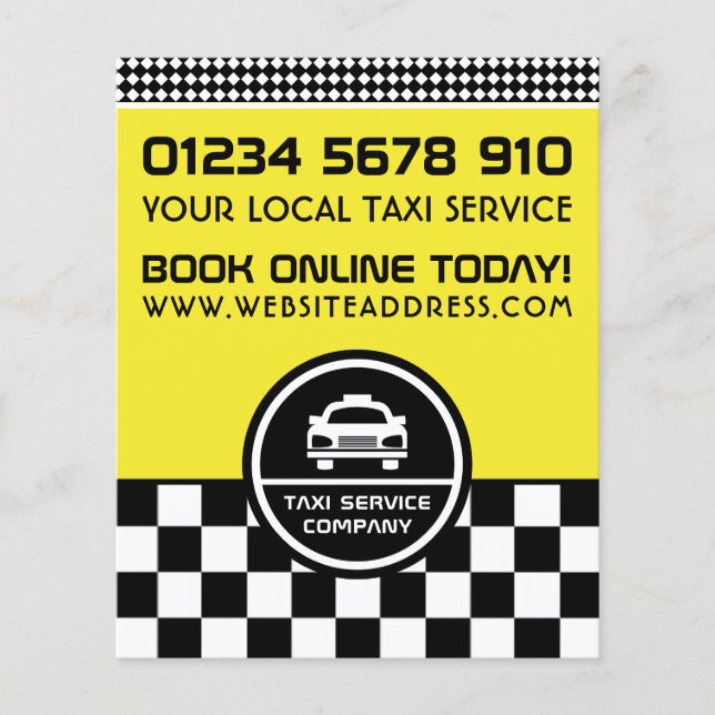 White Taxi Cab Circled Logo with Price List Flyer (Front)