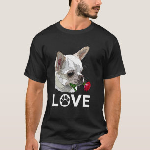 White Teacup Chihuahua With Red Rose For Mum Mothe T-Shirt
