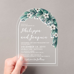 White & Teal Baby's Breath Greenery Wedding Acrylic Invitations