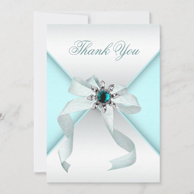 White Teal Blue Thank You Card (Front)