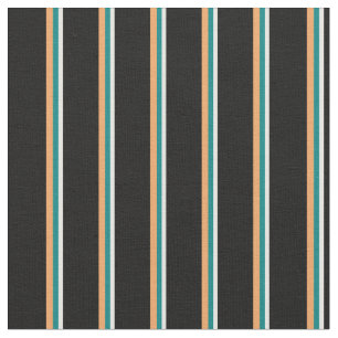 White, Teal, Brown, and Black Lines Fabric