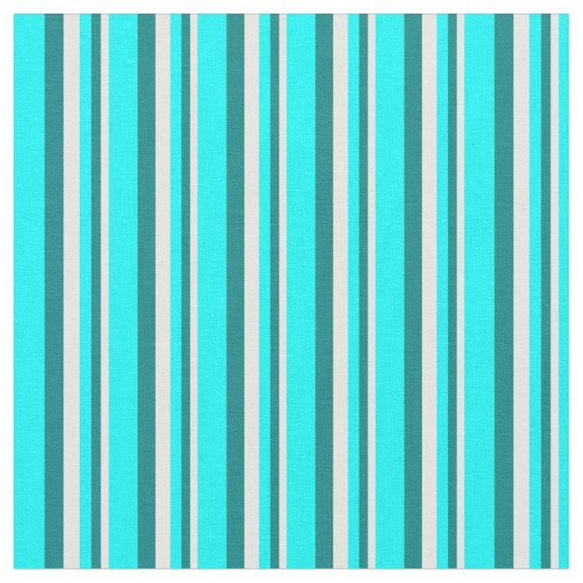 White, Teal & Cyan Coloured Stripes/Lines Pattern Fabric (Close Up)