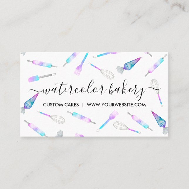 White Teal Pink Hologram Bakery Chef Pastry Business Card (Front)