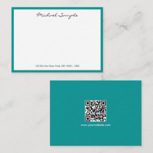 White & Teal QR Code Typography Script Name Card