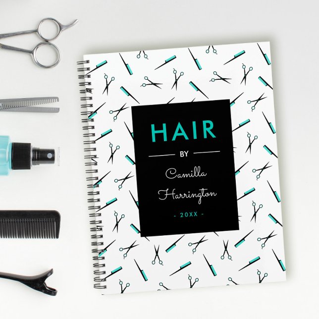 White Teal Scissors & Combs Pattern Hair Stylist Planner (Creator Uploaded)