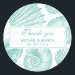 White Teal Seashell Wedding Thank You Sticker<br><div class="desc">Vintage seashell sticker for your beach and nautical wedding. Rustic coastal theme thank you sticker label for your classic and elegant wedding by the ocean or on the cruise. Customise the wording for any occasion such as bridal shower,  engagement party,  baby shower,  anniversary or birthday party.</div>