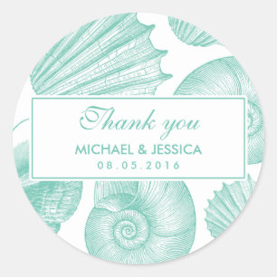 White Teal Seashell Wedding Thank You Sticker