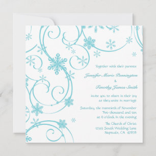 White teal snowflakes winter wedding invitation