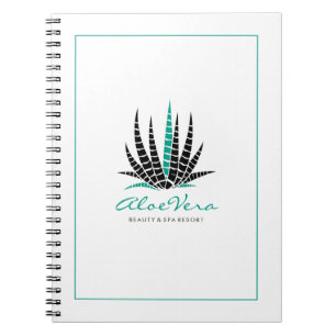 White & Teal Stylised Aloe Vera Illustration Notebook