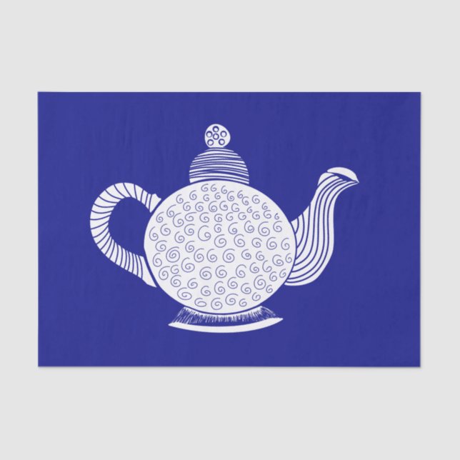 White Teapot on Navy Tissue Paper (Front)