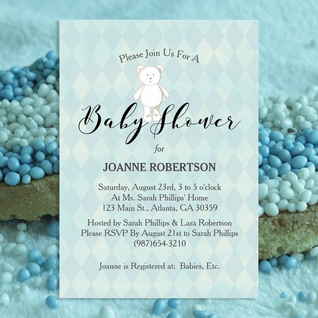 White Teddy Bear Baby Shower | Blue Diamond Invitation (Creator Uploaded)