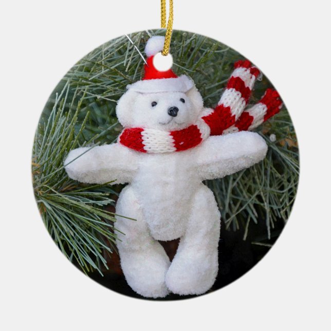 White teddy bear ceramic ornament (Front)