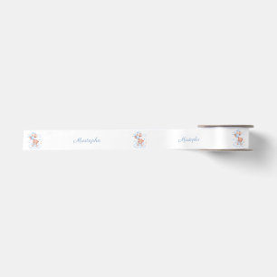 White Teddy Bear Clouds Baby Boy Personalised Satin Ribbon
