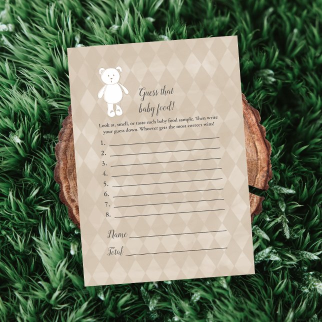 White Teddy Bear Guess The Baby Food Shower Game Invitation (Creator Uploaded)