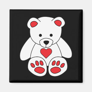 White Teddy Bear Heart Valentine's Day I Love You Magnet