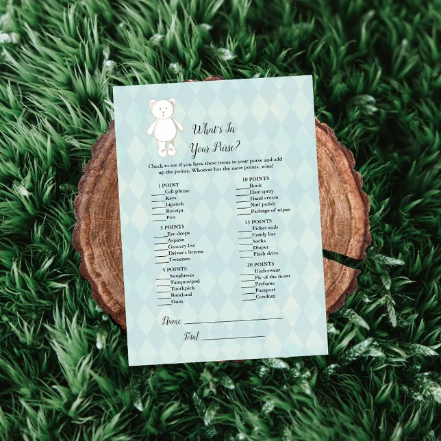 White Teddy Bear In Your Purse Baby Shower Game Invitation (Creator Uploaded)