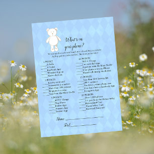 White Teddy Bear On Your Phone Baby Shower Game Invitation