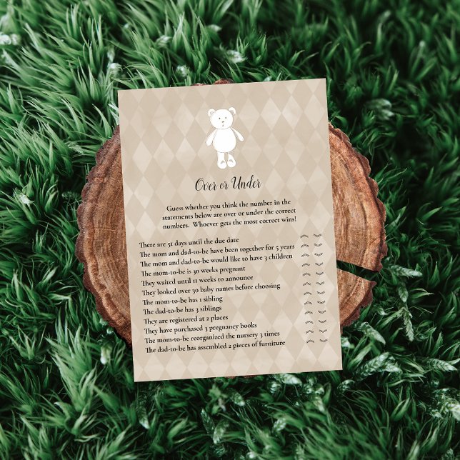 White Teddy Bear Over Under Baby Shower Game Invitation (Creator Uploaded)