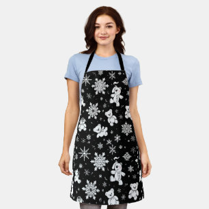White Teddy Bear & Snowflake Seamless Pattern Apron