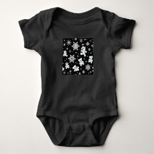 White Teddy Bear & Snowflake Seamless Pattern Baby Bodysuit