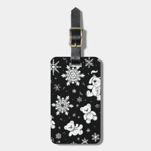 White Teddy Bear & Snowflake Seamless Pattern Luggage Tag