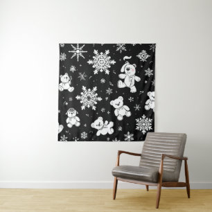 White Teddy Bear & Snowflake Seamless Pattern Tapestry