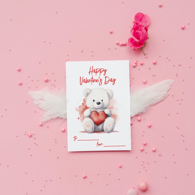 White Teddy Bear Valentine's Day Card (Creator Uploaded)