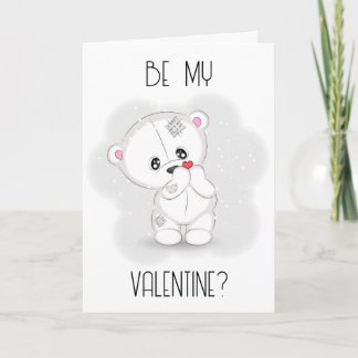 White Teddy Bear with Heart Valentine Holiday Card