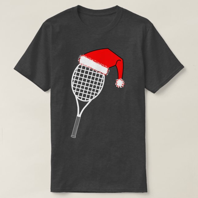 White Tennis Racket Santa Hat Funny Christmas  T-Shirt (Design Front)
