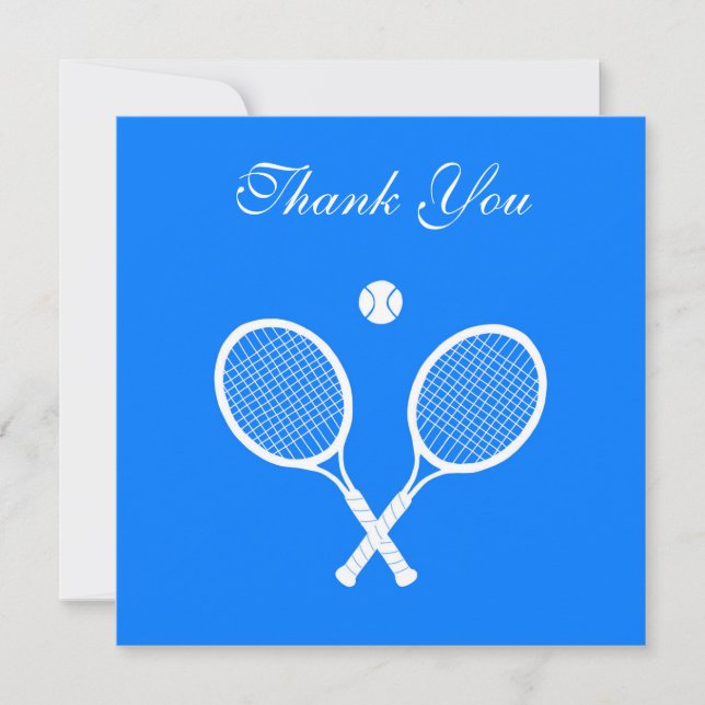White Tennis Rackets and Ball Blue  Thank You Card (Front)