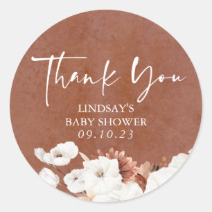 White Terracotta Flowers Boho Elegant Thank You Classic Round Sticker