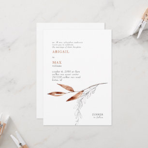 White & Terracotta Modern Foliage Wedding  Invitation